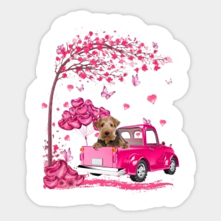 Valentine's Day Love Pickup Truck Wire Fox Terrier Sticker
